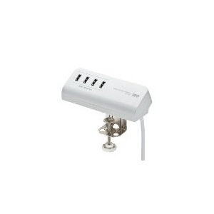 サンワサプライ クランプ式USB充電器（USB4ポート・ホワイト） ACA-IP50W