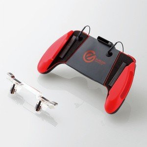 スマホ用ゲームアクセサリ/グリップ/4ボタン/スマホクリーナー付/レッド
