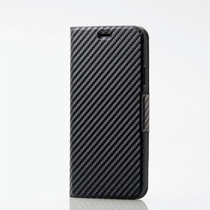 iPhone 11 Pro Max/ソフトレザーケース/磁石付/薄型/カーボン調(ブラック)