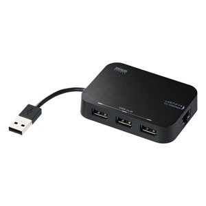 サンワサプライ LANアダプタ-内蔵3ポートUSB2.0ハブ（ブラック） USB-HLA306BKN